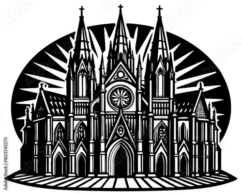 Ancient Gothic Cathedral with Stained Glass & Stone Carvings