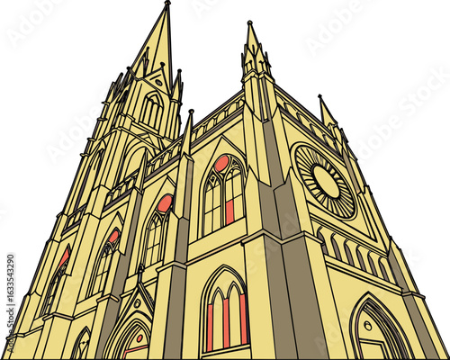 Ancient Gothic Cathedral with Stained Glass & Stone Carvings