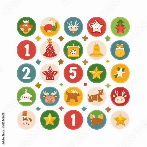 Polished circular panel with four gold icons, designed for executive branding, investor decks, and sleek website assets mini icons for advent calendar- numbers, stars, bells, animals.