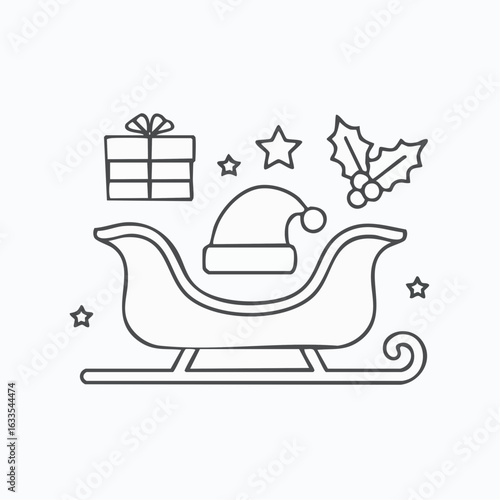 Elegant round outline featuring a festive sleigh motif, perfect for iconography in newsletters, website assets, and winter promotions
