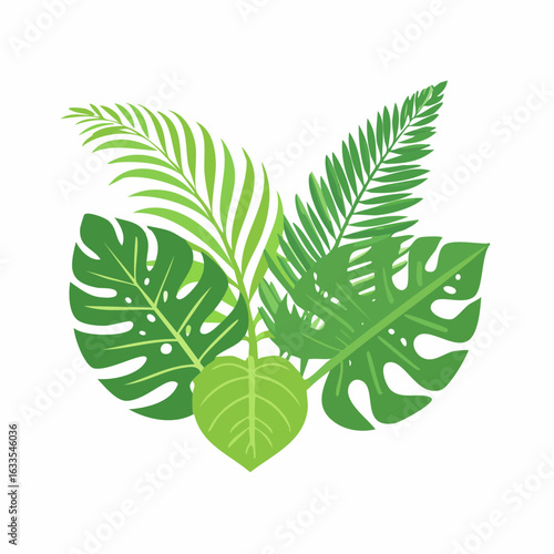Polished round badge with a trio of monstera leaves, designed for branding collateral, logos, and promotional posters
