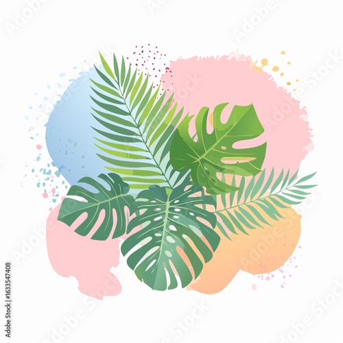 A vibrant round motif combining layered leaves with soft color blobs for innovative website visuals, editorial spreads, and store promos
