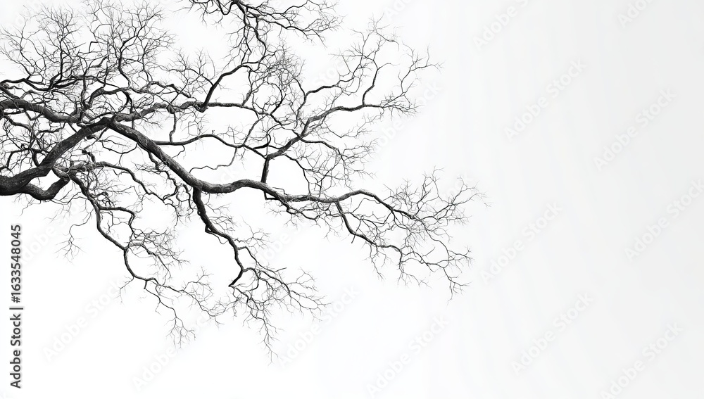 Fototapeta premium Bare tree branches against a bright white sky