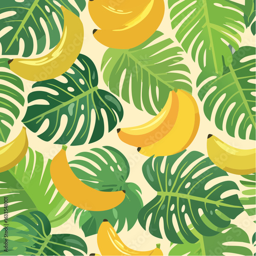 Playful circular arrangement of banana leaves creating a vivid border, suitable for greeting cards, wall art, and social media visuals
