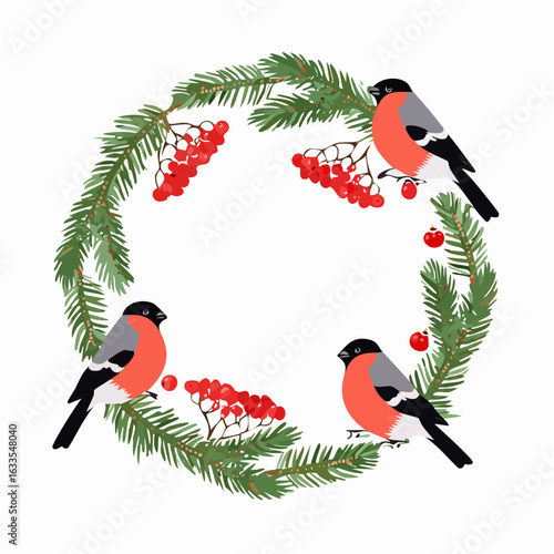 Polished round icon of a cheerful bird-on-branch wreath, designed for branding collateral, newsletters, and store signage

