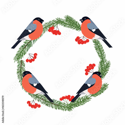 Whimsical circular border with hand-drawn birds and berry accents, suitable for greeting cards, blogs, and lifestyle branding
