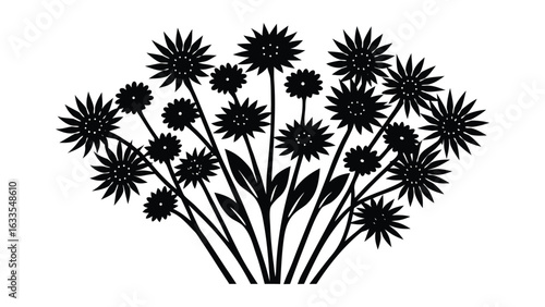 Vector art of silhouette of a cluster of wildflowers isolated on white background.