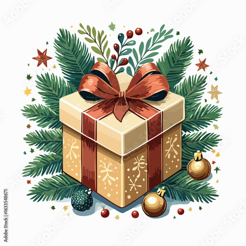Polished round badge showcasing a holiday gift set theme with foliage accents, designed for branding collateral, newsletters, and store signage
