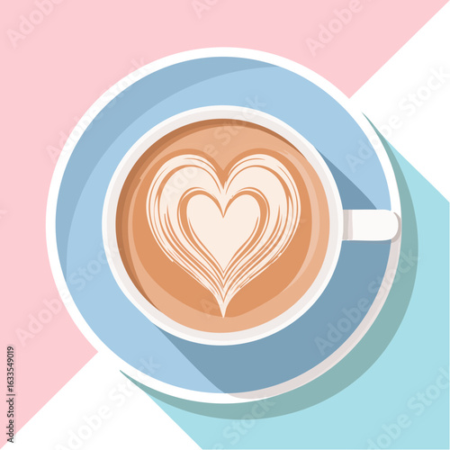 A cozy round illustration featuring a heart-shaped crema design, ideal for coffee shop menus, social media posts, and branding materials
