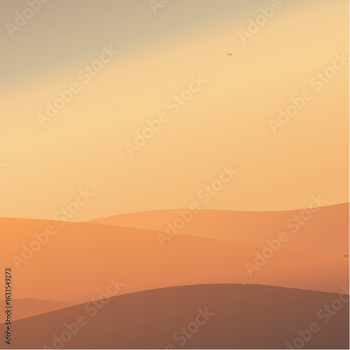 A warm round illustration of dunes at sunset with soft gradients, ideal for tourism campaigns, blog imagery, and relaxation branding

