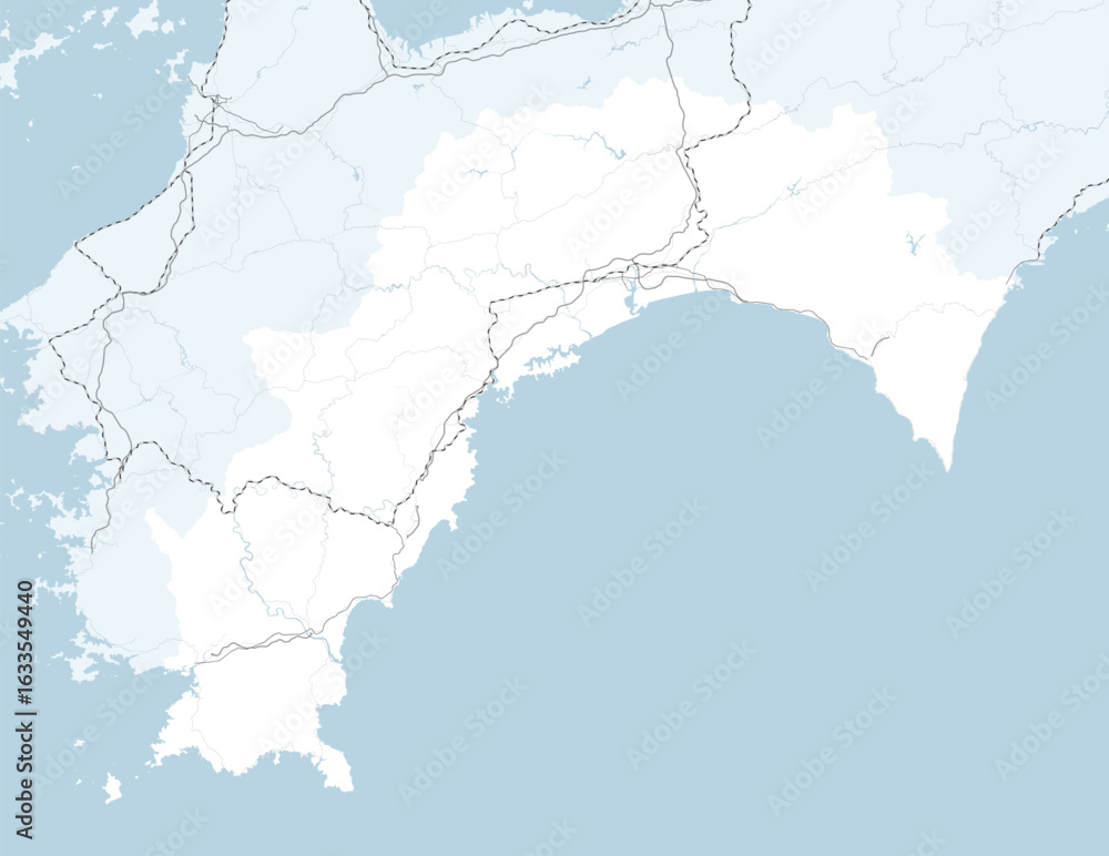 Fototapeta premium 日本の高知県と隣接する都道府県を含む、シンプルなロードマップ