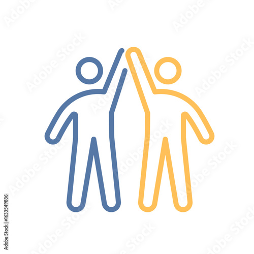 Two people giving high five icon. Friendship, teamwork, partnership. vector thin line illustration, editable stroke