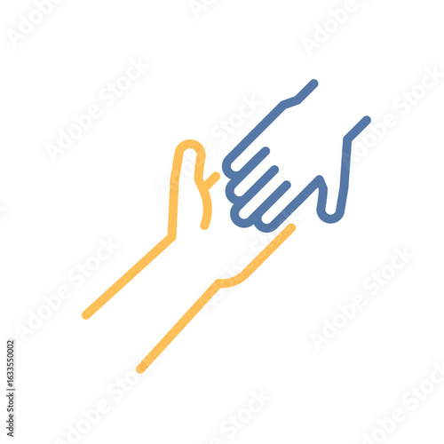 Helping hand icon. Assistance, empathy, support, kindness, help. Vector thin line illustration. Editable stroke.