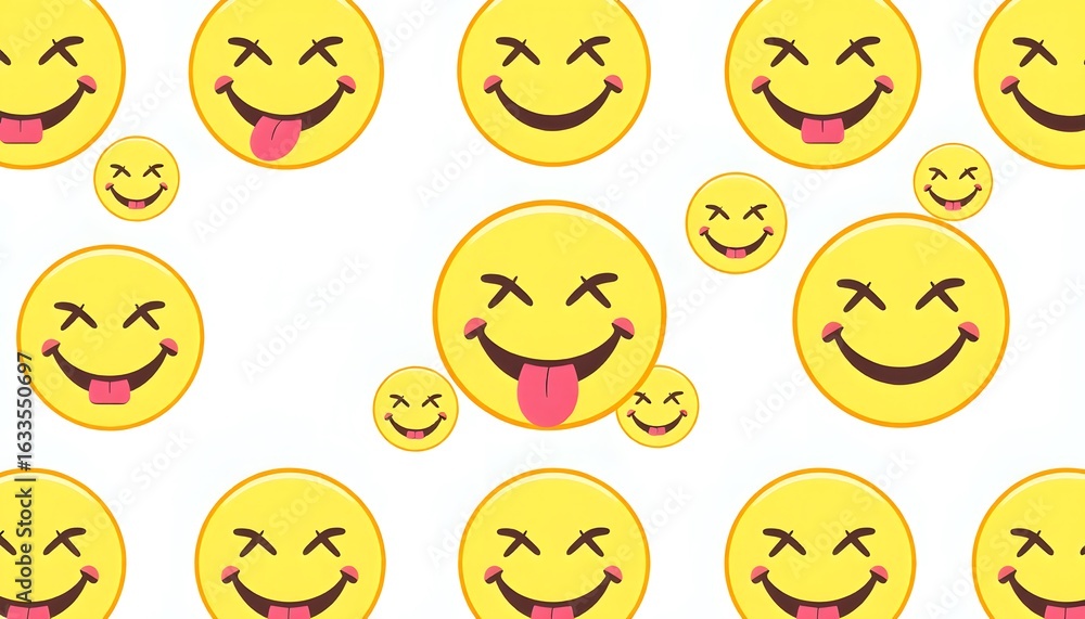Fototapeta premium Joyful smiley faces pattern brings vibrant happiness and playful energy to any design project.