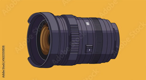 Isolated, stylized camera lens on a light orange background