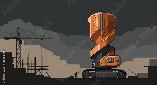 Heavy construction equipment in a dark setting