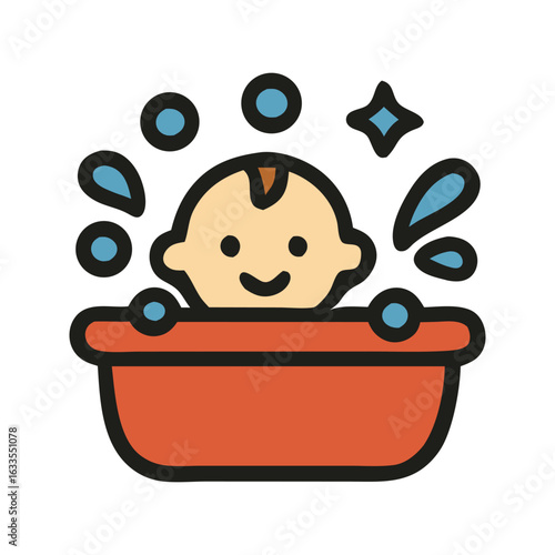Bath time fun with a cute baby enjoying water bubbles and a shining star suitable for baby care products marketing