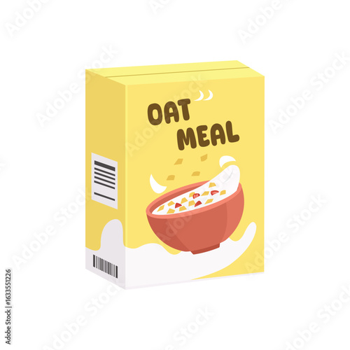 Oat meal product box. Cereal packaging. Cardboard food product. Breakfast snack. Product design.