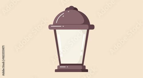 A lamp has a brown dome, wide brim and base