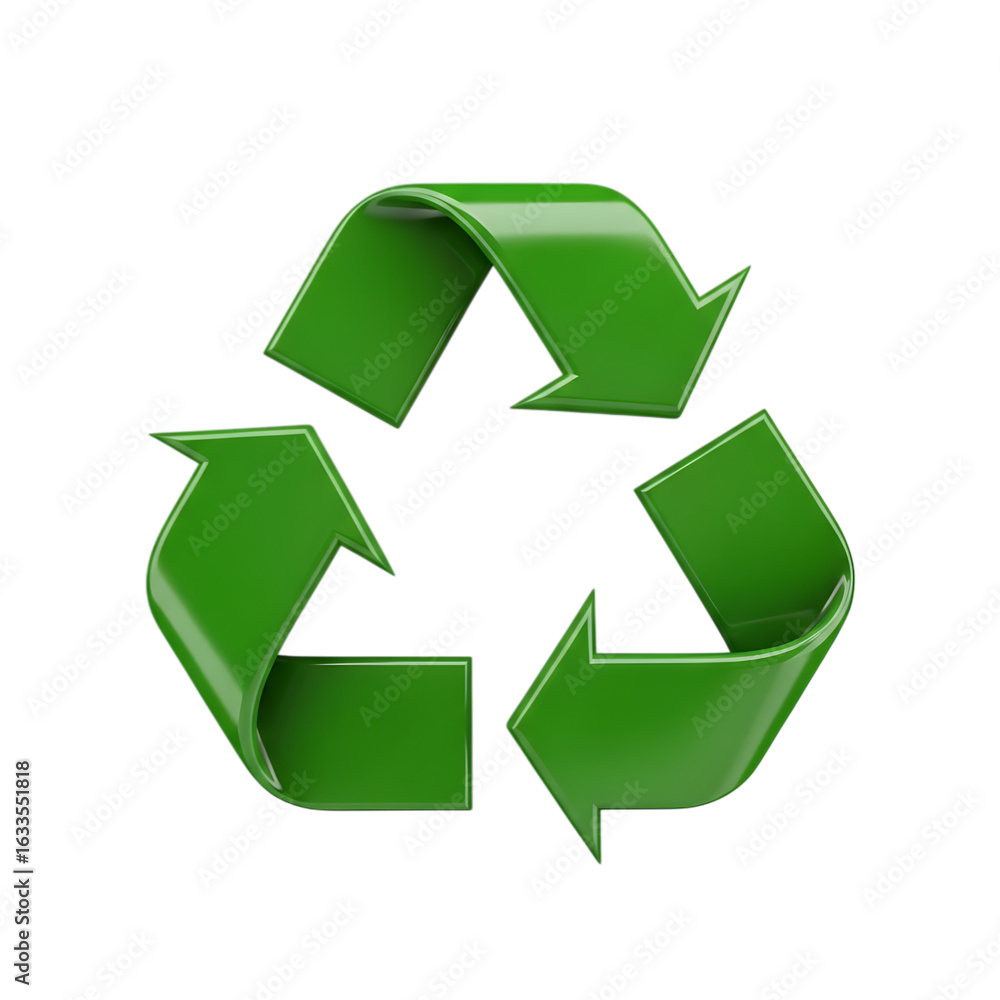 Fototapeta premium 3d icon of green recycling symbol isolated on transparent background