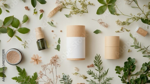 Wallpaper Mural Eco-friendly beauty packaging surrounded by fresh greenery.   Torontodigital.ca