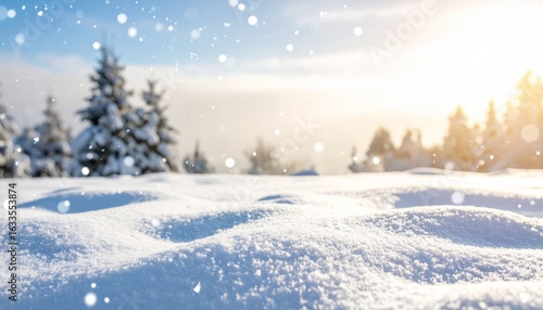 Wallpaper Mural A beautiful winter scene background featuring closeup of pure white snow on the ground, revealing its intricate texture and frozen ice crystals under cold daylight. Torontodigital.ca