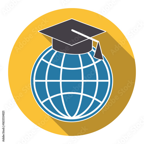 A graduation cap atop a globe symbolizes global education and academic achievement.