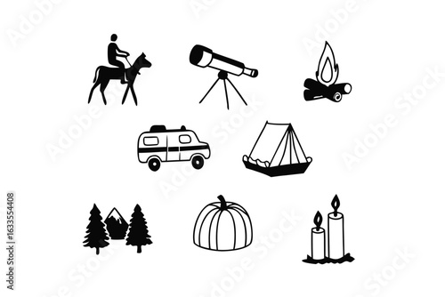 Fall Recreation Icons – Hiking, Leaves, Pumpkin Picking