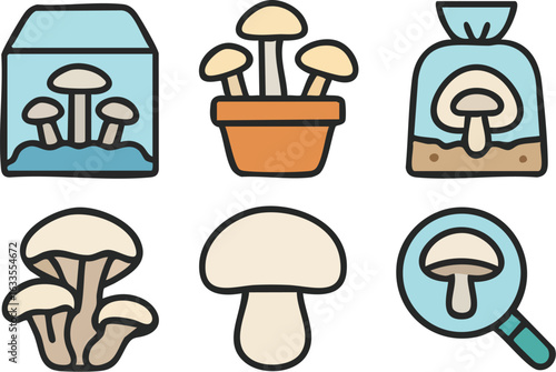 Collection of Mushroom Illustrations in Various Settings.