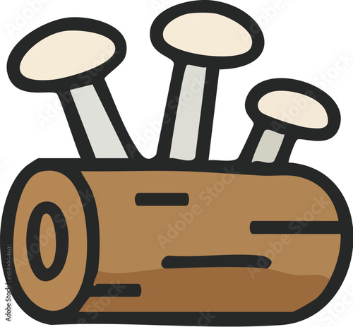 Cute cartoon illustration of mushrooms growing on a log.