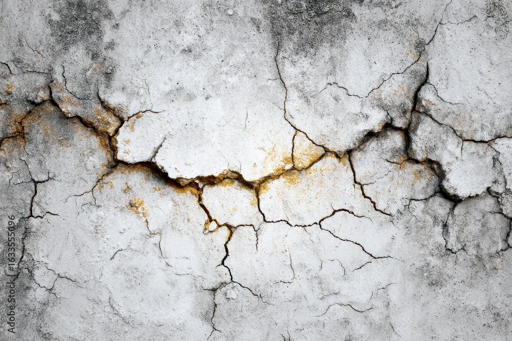 Fototapeta premium Abstract grunge texture of a cracked concrete wall revealing detailed patterns of wear and deterioration in a worn urban environment