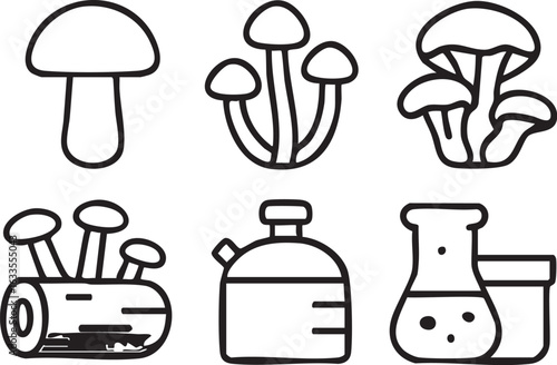 Handdrawn Mushroom Illustrations with Lab Equipment.