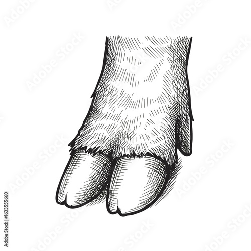 Piglet's hoof — vintage ink sketch style, black and white vector illustration, engraving or woodcut aesthetic.

