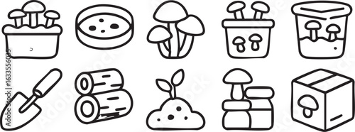 Mushroom Growing Kit Icons Set 1.