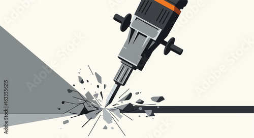 Jackhammer breaking ground, bits fly