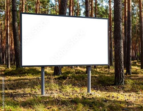 Blank Billboard in Forest for Advertising