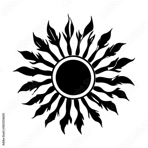 sun and flower,abstract sun vector illustration on white background.stylized vector sun with flame-like rays in tribal design.Nature logo, contemporary, sunset, summer concept Vector illustration.