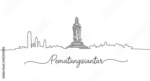 Pematangsiantar City with Line art, Skyline, and Indonesia.