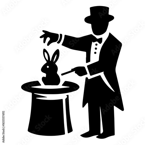 Magician Pulling Rabbit from Hat Silhouette