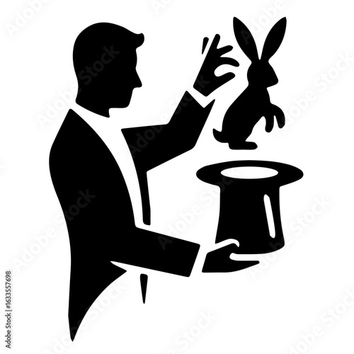  Magician Pulling Rabbit from Hat Silhouette