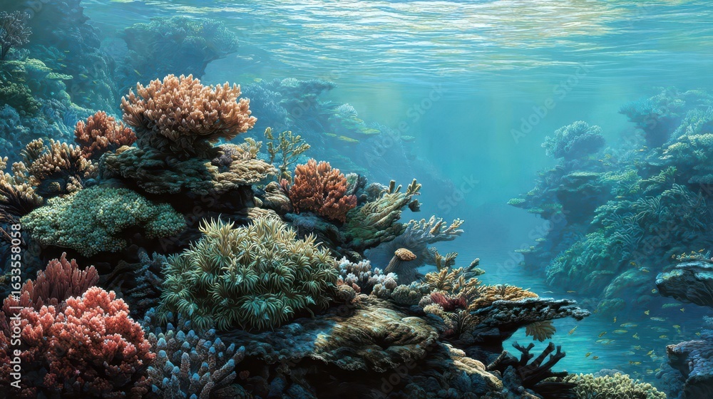 Obraz premium Vibrant underwater coral reef scene.