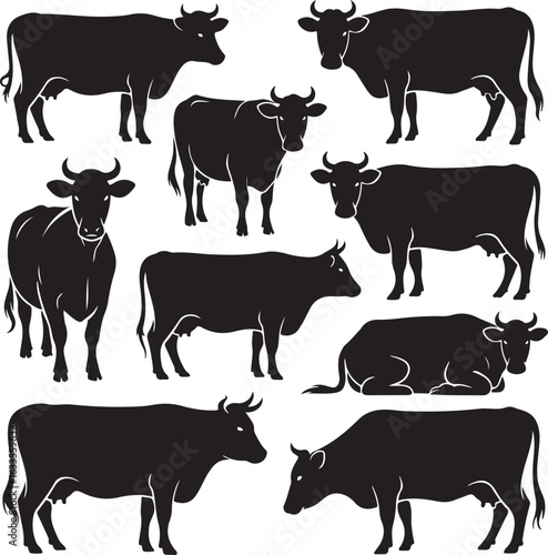 Cow Silhouette Vector | Farm Animal Clipart  Dairy Cow Silhouette | Rustic Farm Design  Standing Cow Silhouette | Livestock Animal Art