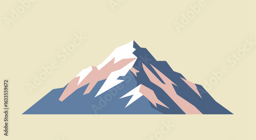 Minimalist mountain with snow peaks on a beige background