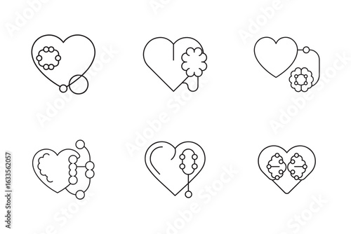 Futuristic Heart Icons Set for Medical Research and Technology Concept Development with Digital Connectivity and Artificial Intelligence Integration