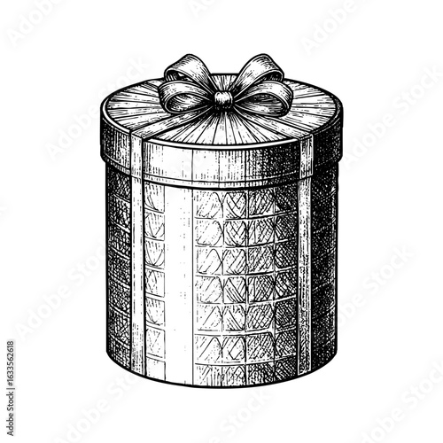 Round Gift Tin with Ribbon – Copperplate Christmas Illustration