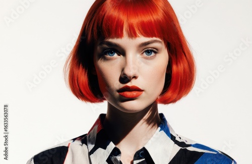 Wallpaper Mural Woman with vibrant red hair and striking blue eyes looking directly at the camera Torontodigital.ca