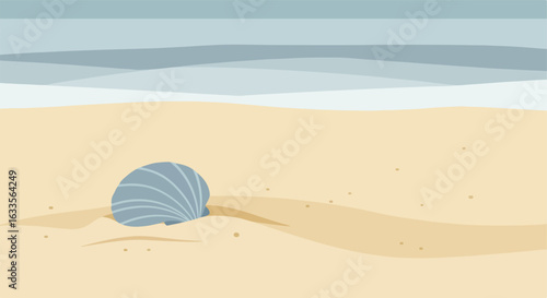 Stylized beach scene with sea shell