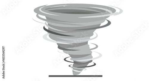 Cartoon gray tornado funnel cloud with a base line