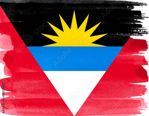 Antigua and Barbuda Flag Painted in Watercolor Brush Strokes – Artistic PNG