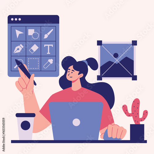 Illustration of an Designer Studio Using Pen Tool